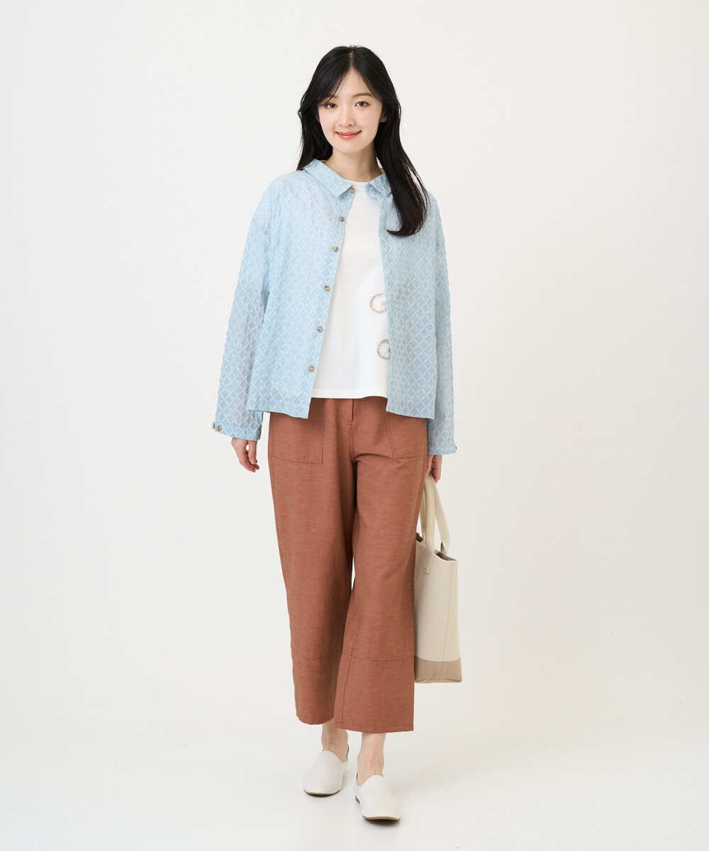 NGBGE45250 GIANNI LO GIUDICE(ジャンニ ロ ジュディチェ) [洗える]塩縮加工ダイヤ柄ブラウス ライトブルー