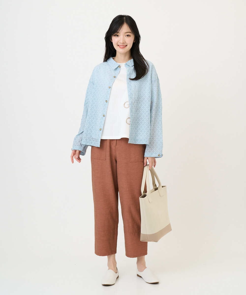 NGBGE45250 GIANNI LO GIUDICE(ジャンニ ロ ジュディチェ) [洗える]塩縮加工ダイヤ柄ブラウス ライトブルー