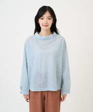 NGBGE45250 GIANNI LO GIUDICE(ジャンニ ロ ジュディチェ) [洗える]塩縮加工ダイヤ柄ブラウス ライトブルー