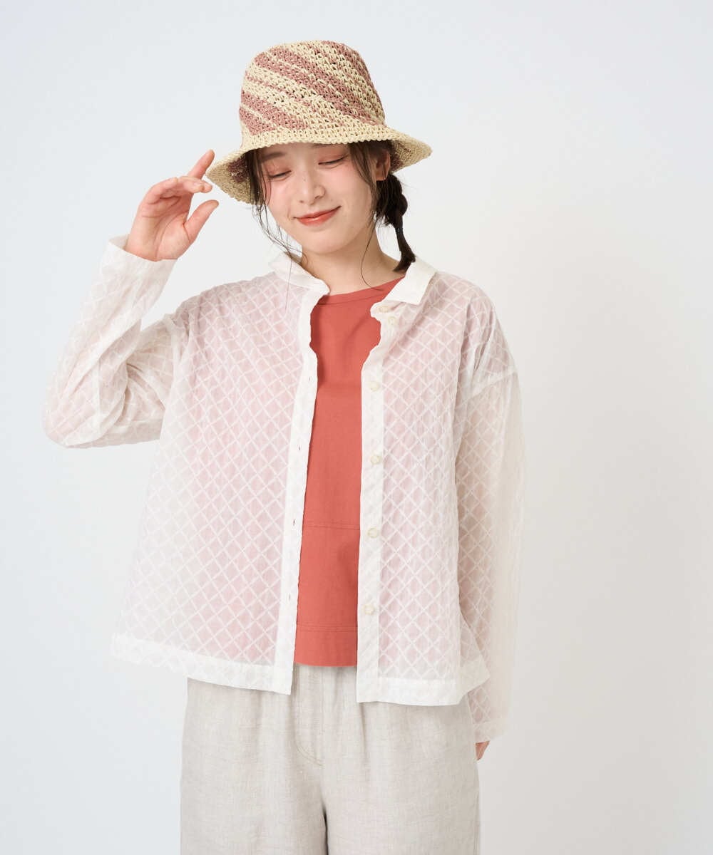 NGBGE45250 GIANNI LO GIUDICE(ジャンニ ロ ジュディチェ) [洗える]塩縮加工ダイヤ柄ブラウス ライトブルー