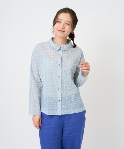 NGBGE45250 GIANNI LO GIUDICE [洗える]塩縮加工ダイヤ柄ブラウス