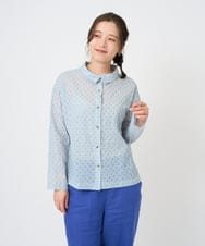 NGBGE45250 GIANNI LO GIUDICE(ジャンニ ロ ジュディチェ) [洗える]塩縮加工ダイヤ柄ブラウス ライトブルー