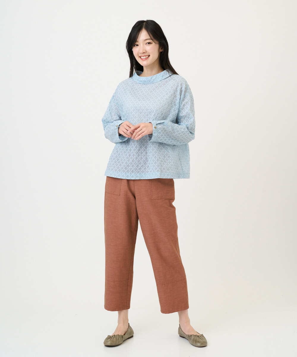 NGBGE45250 GIANNI LO GIUDICE(ジャンニ ロ ジュディチェ) [洗える]塩縮加工ダイヤ柄ブラウス ライトブルー