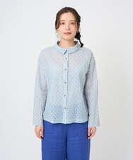 NGBGE45250 GIANNI LO GIUDICE(ジャンニ ロ ジュディチェ) [洗える]塩縮加工ダイヤ柄ブラウス ライトブルー