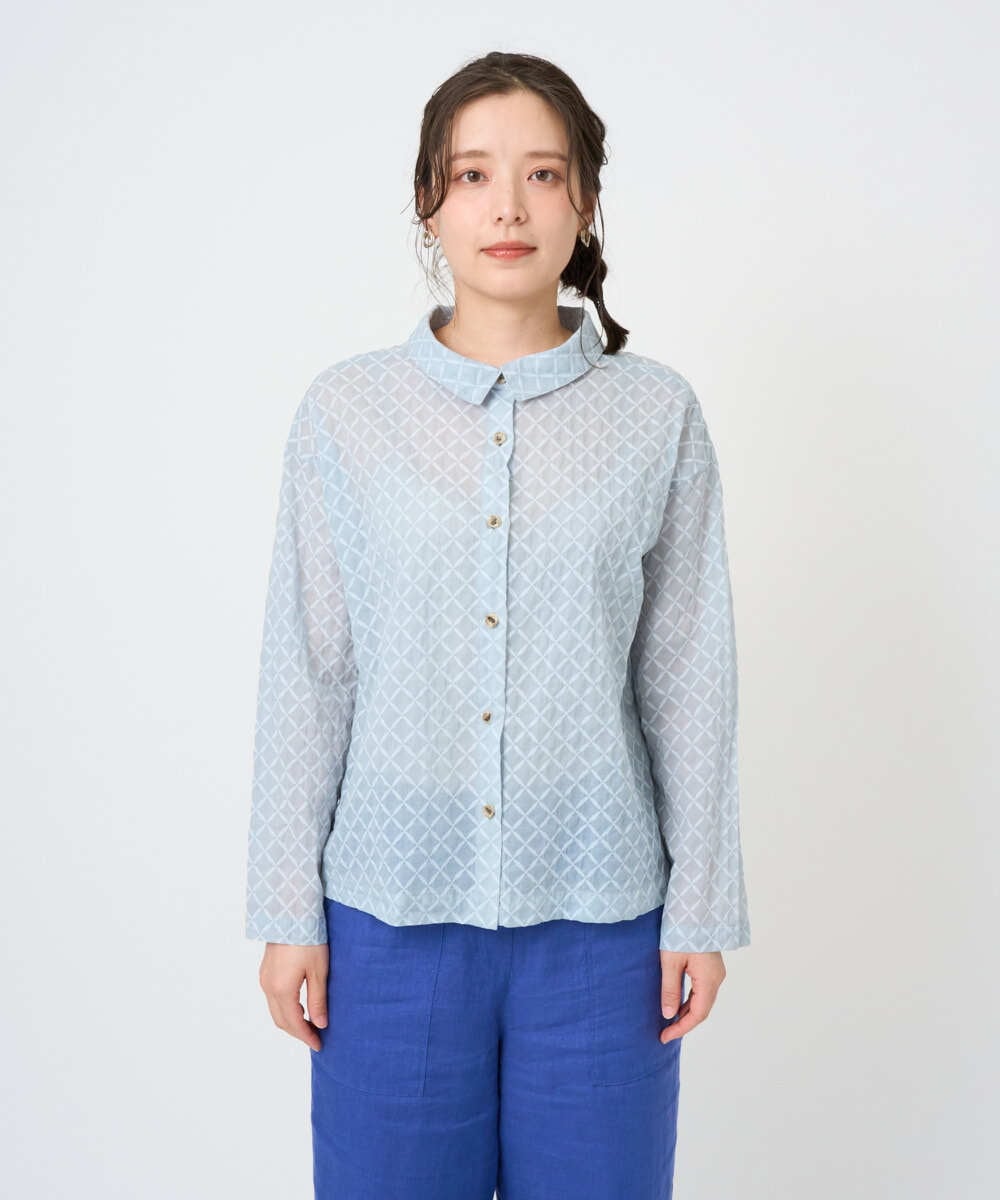 NGBGE45250 GIANNI LO GIUDICE(ジャンニ ロ ジュディチェ) [洗える]塩縮加工ダイヤ柄ブラウス ライトブルー