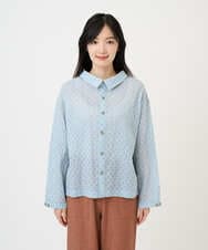 NGBGE45250 GIANNI LO GIUDICE(ジャンニ ロ ジュディチェ) [洗える]塩縮加工ダイヤ柄ブラウス ライトブルー