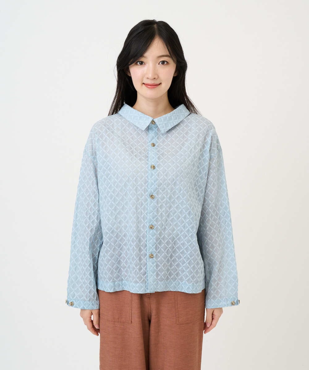 NGBGE45250 GIANNI LO GIUDICE(ジャンニ ロ ジュディチェ) [洗える]塩縮加工ダイヤ柄ブラウス ライトブルー