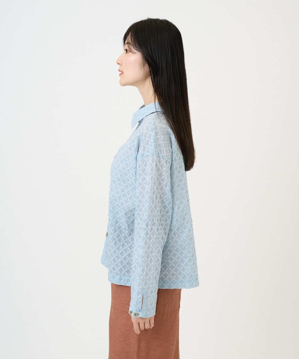 NGBGE45250 GIANNI LO GIUDICE(ジャンニ ロ ジュディチェ) [洗える]塩縮加工ダイヤ柄ブラウス ライトブルー