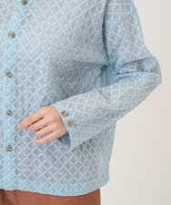 NGBGE45250 GIANNI LO GIUDICE(ジャンニ ロ ジュディチェ) [洗える]塩縮加工ダイヤ柄ブラウス ライトブルー