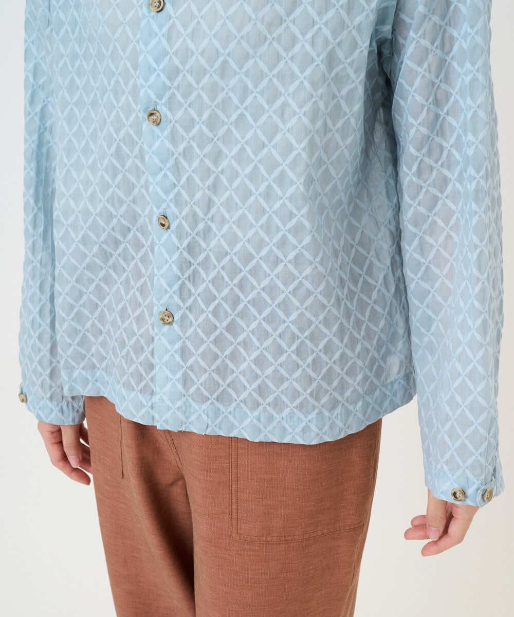 NGBGE45250 GIANNI LO GIUDICE(ジャンニ ロ ジュディチェ) [洗える]塩縮加工ダイヤ柄ブラウス ライトブルー