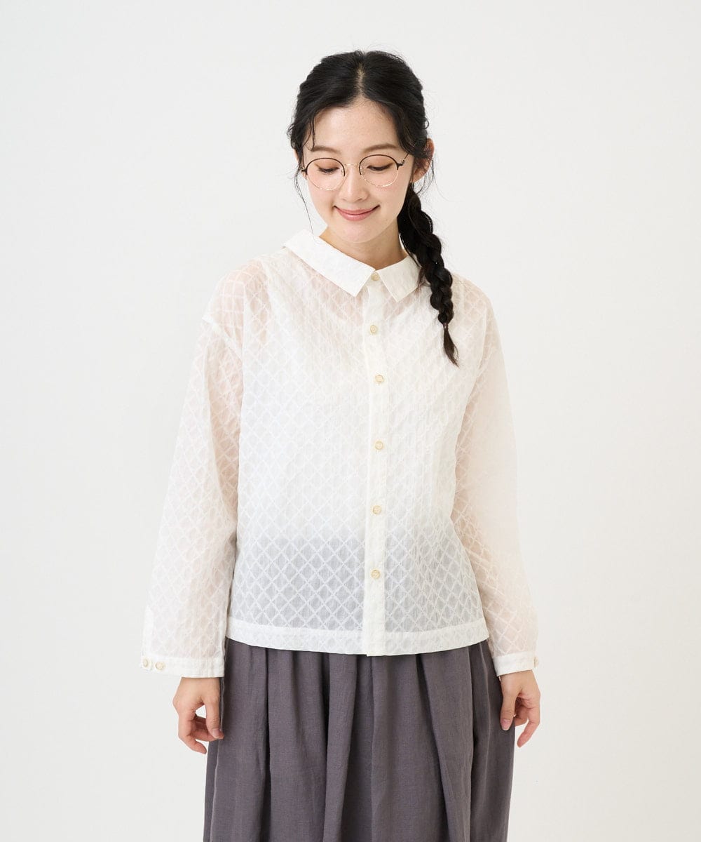 NGBGE45250 GIANNI LO GIUDICE(ジャンニ ロ ジュディチェ) [洗える]塩縮加工ダイヤ柄ブラウス ホワイト