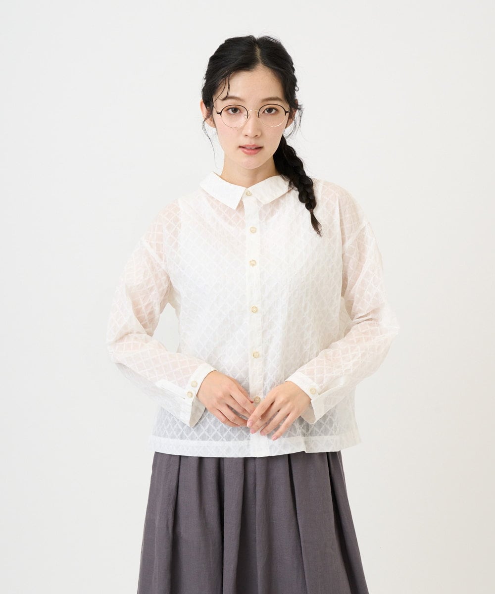 NGBGE45250 GIANNI LO GIUDICE(ジャンニ ロ ジュディチェ) [洗える]塩縮加工ダイヤ柄ブラウス ホワイト