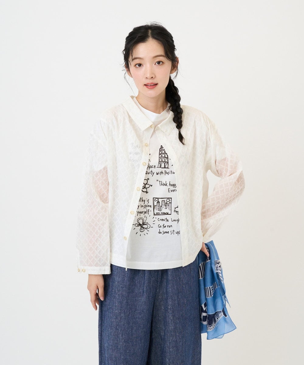 NGBGE45250 GIANNI LO GIUDICE(ジャンニ ロ ジュディチェ) [洗える]塩縮加工ダイヤ柄ブラウス ホワイト