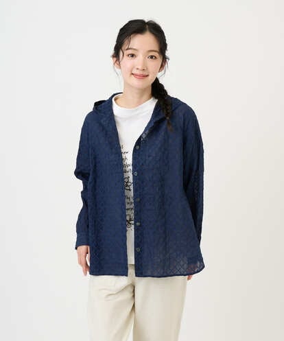 NGBGE46270 GIANNI LO GIUDICE [洗える]塩縮ダイヤ柄フード衿ブラウス