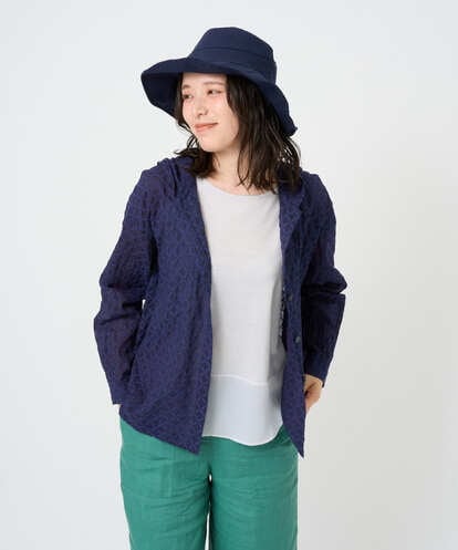 NGBGE46270 GIANNI LO GIUDICE [洗える]塩縮ダイヤ柄フード衿ブラウス