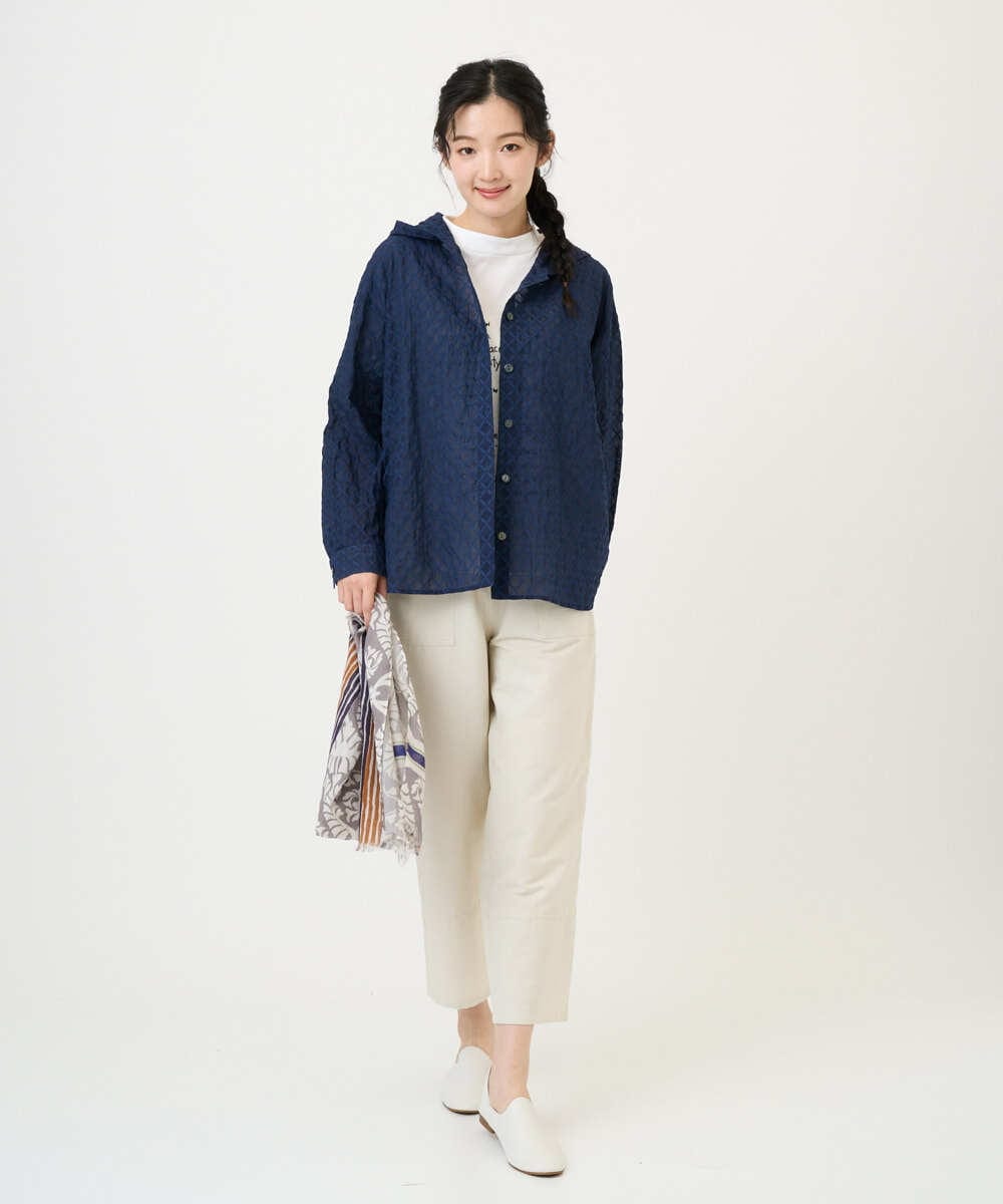 NGBGE46270 GIANNI LO GIUDICE(ジャンニ ロ ジュディチェ) [洗える]塩縮ダイヤ柄フード衿ブラウス ネイビー