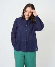 NGBGE46270 GIANNI LO GIUDICE(ジャンニ ロ ジュディチェ) [洗える]塩縮ダイヤ柄フード衿ブラウス ネイビー