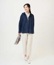 NGBGE46270 GIANNI LO GIUDICE(ジャンニ ロ ジュディチェ) [洗える]塩縮ダイヤ柄フード衿ブラウス ネイビー