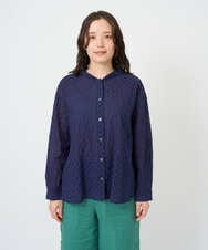 NGBGE46270 GIANNI LO GIUDICE(ジャンニ ロ ジュディチェ) [洗える]塩縮ダイヤ柄フード衿ブラウス ネイビー