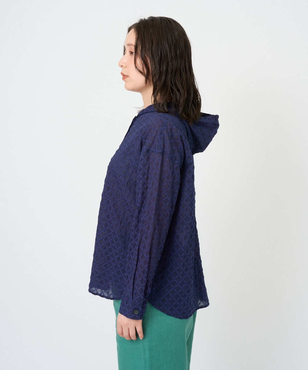 NGBGE46270 GIANNI LO GIUDICE(ジャンニ ロ ジュディチェ) [洗える]塩縮ダイヤ柄フード衿ブラウス ネイビー