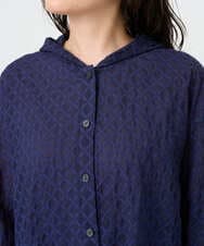 NGBGE46270 GIANNI LO GIUDICE(ジャンニ ロ ジュディチェ) [洗える]塩縮ダイヤ柄フード衿ブラウス ネイビー