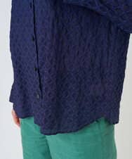 NGBGE46270 GIANNI LO GIUDICE(ジャンニ ロ ジュディチェ) [洗える]塩縮ダイヤ柄フード衿ブラウス ネイビー