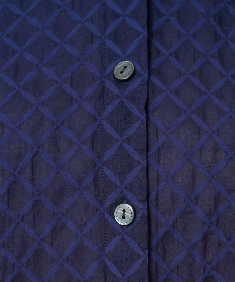 NGBGE46270 GIANNI LO GIUDICE(ジャンニ ロ ジュディチェ) [洗える]塩縮ダイヤ柄フード衿ブラウス ネイビー