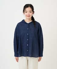 NGBGE46270 GIANNI LO GIUDICE(ジャンニ ロ ジュディチェ) [洗える]塩縮ダイヤ柄フード衿ブラウス ネイビー