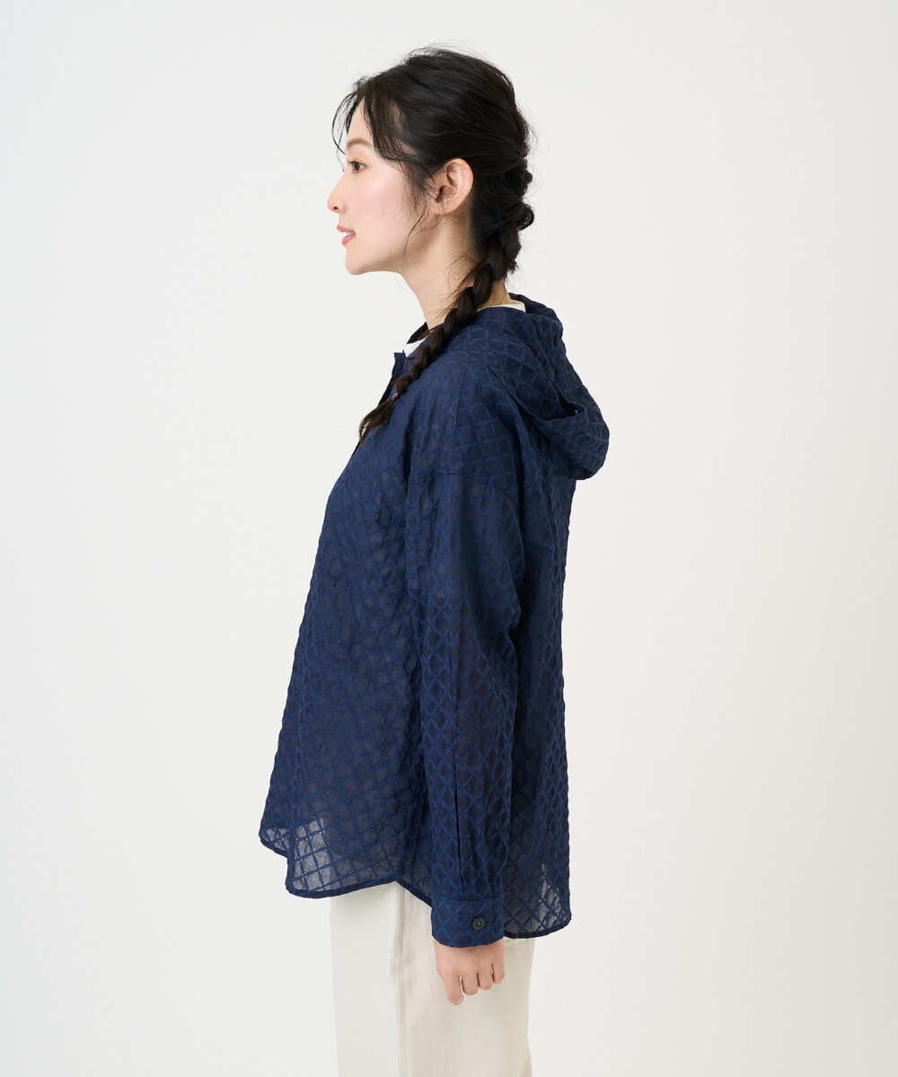 NGBGE46270 GIANNI LO GIUDICE(ジャンニ ロ ジュディチェ) [洗える]塩縮ダイヤ柄フード衿ブラウス ネイビー