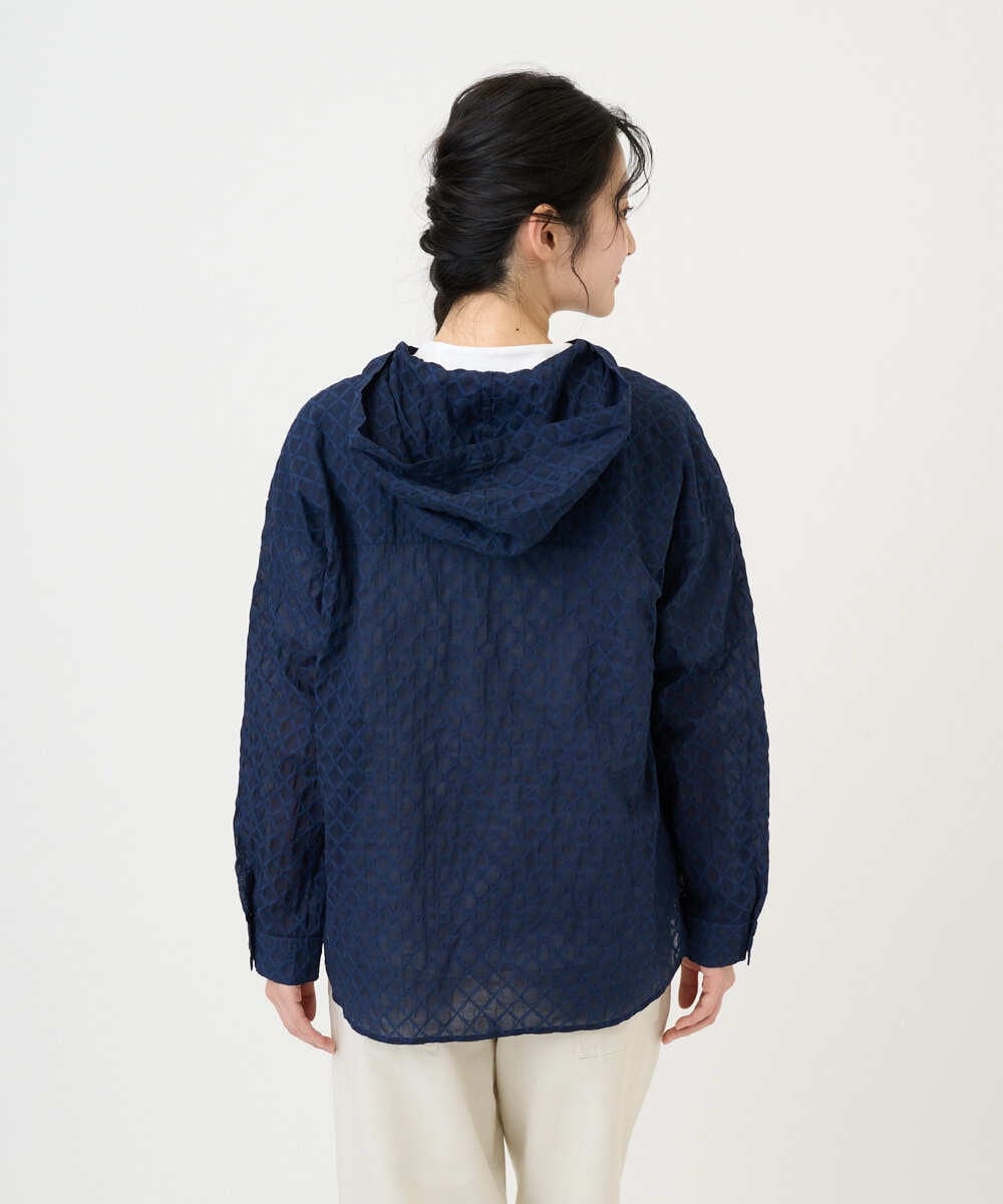 NGBGE46270 GIANNI LO GIUDICE(ジャンニ ロ ジュディチェ) [洗える]塩縮ダイヤ柄フード衿ブラウス ネイビー