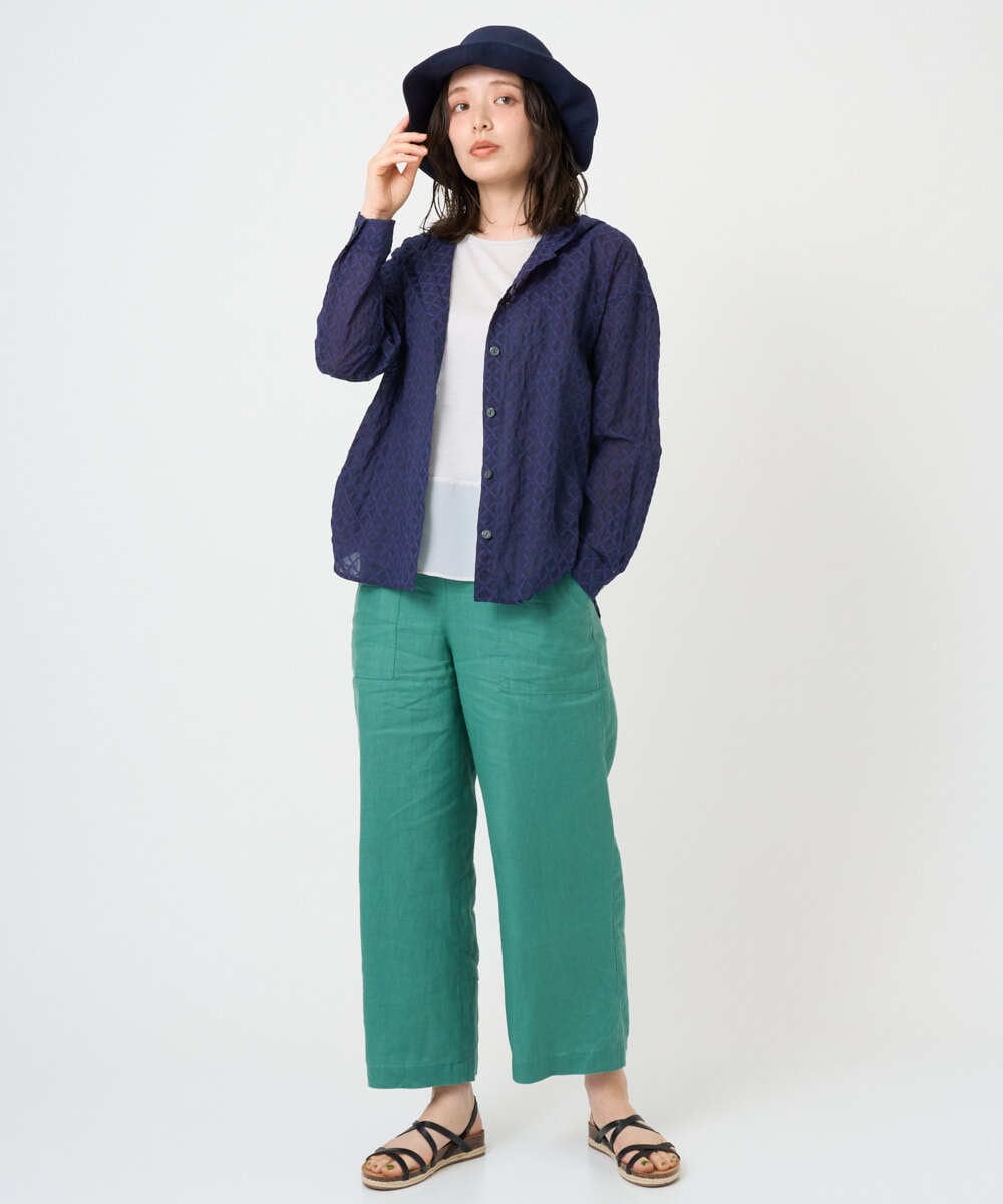 NGBGE46270 GIANNI LO GIUDICE(ジャンニ ロ ジュディチェ) [洗える]塩縮ダイヤ柄フード衿ブラウス ネイビー