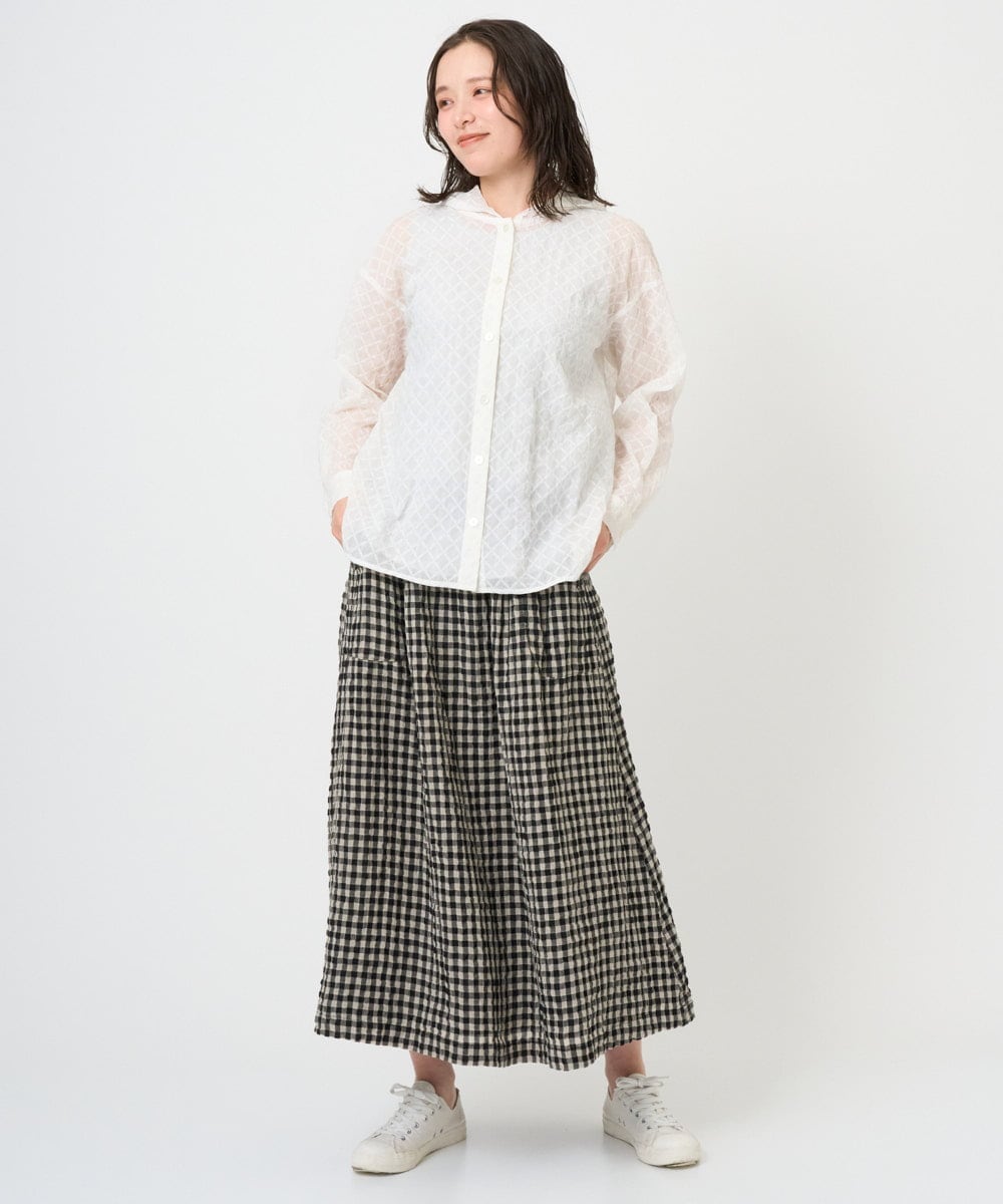 NGBGE46270 GIANNI LO GIUDICE(ジャンニ ロ ジュディチェ) [洗える]塩縮ダイヤ柄フード衿ブラウス ネイビー