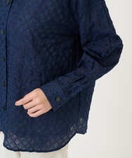 NGBGE46270 GIANNI LO GIUDICE(ジャンニ ロ ジュディチェ) [洗える]塩縮ダイヤ柄フード衿ブラウス ネイビー