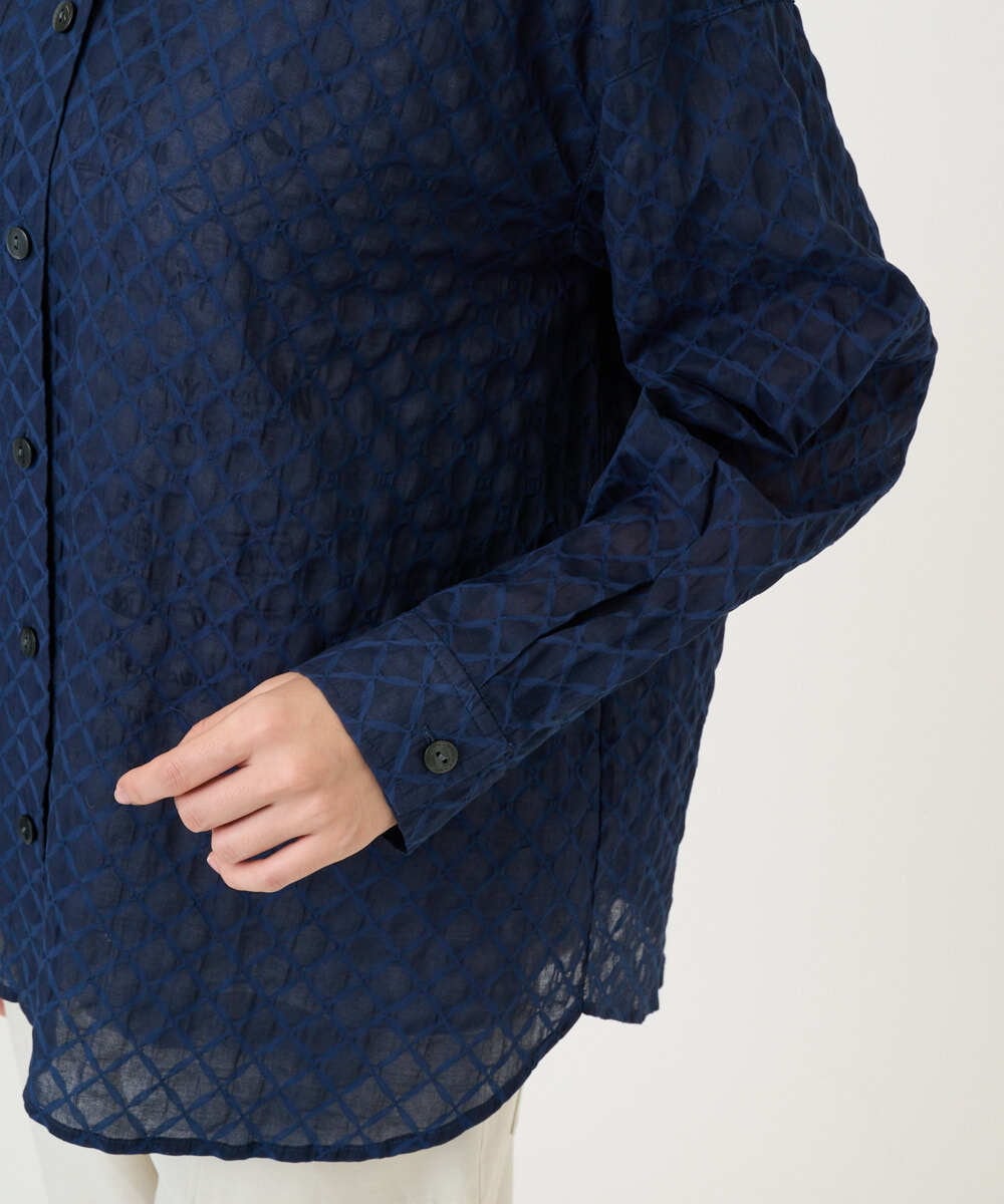 NGBGE46270 GIANNI LO GIUDICE(ジャンニ ロ ジュディチェ) [洗える]塩縮ダイヤ柄フード衿ブラウス ネイビー