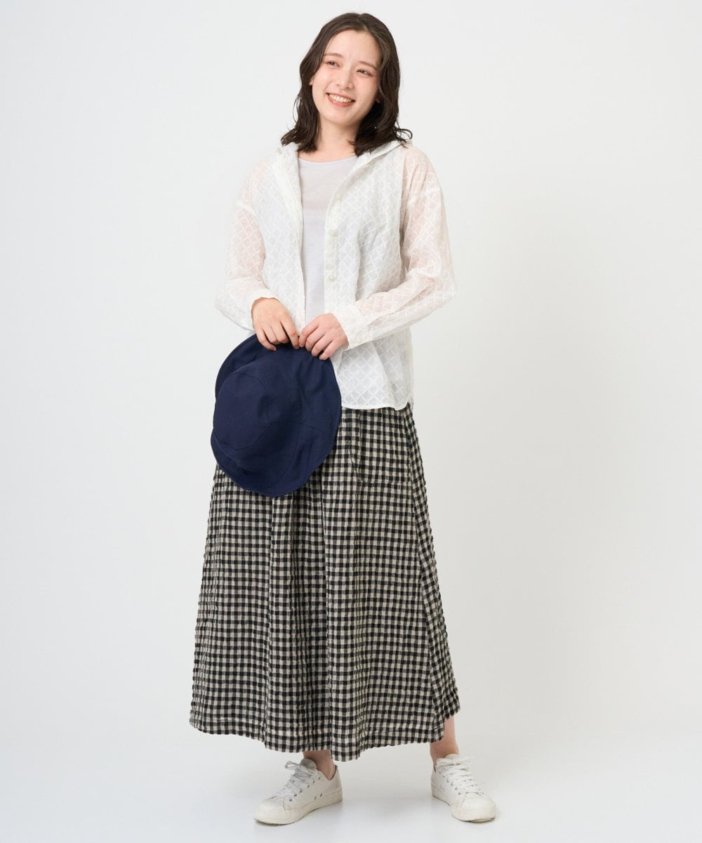 NGBGE46270 GIANNI LO GIUDICE(ジャンニ ロ ジュディチェ) [洗える]塩縮ダイヤ柄フード衿ブラウス ネイビー