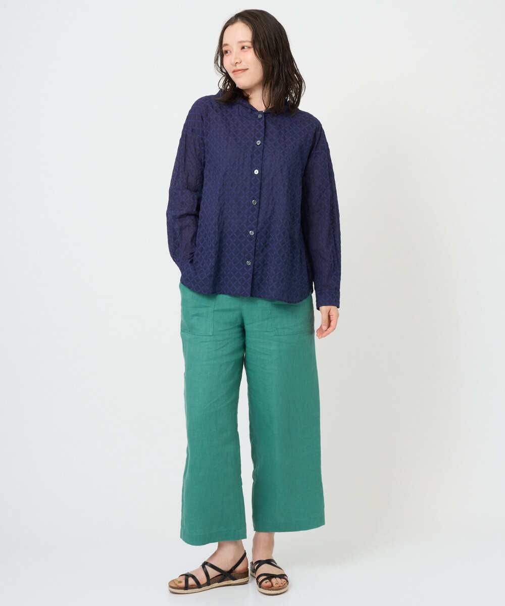 NGBGE46270 GIANNI LO GIUDICE(ジャンニ ロ ジュディチェ) [洗える]塩縮ダイヤ柄フード衿ブラウス ネイビー