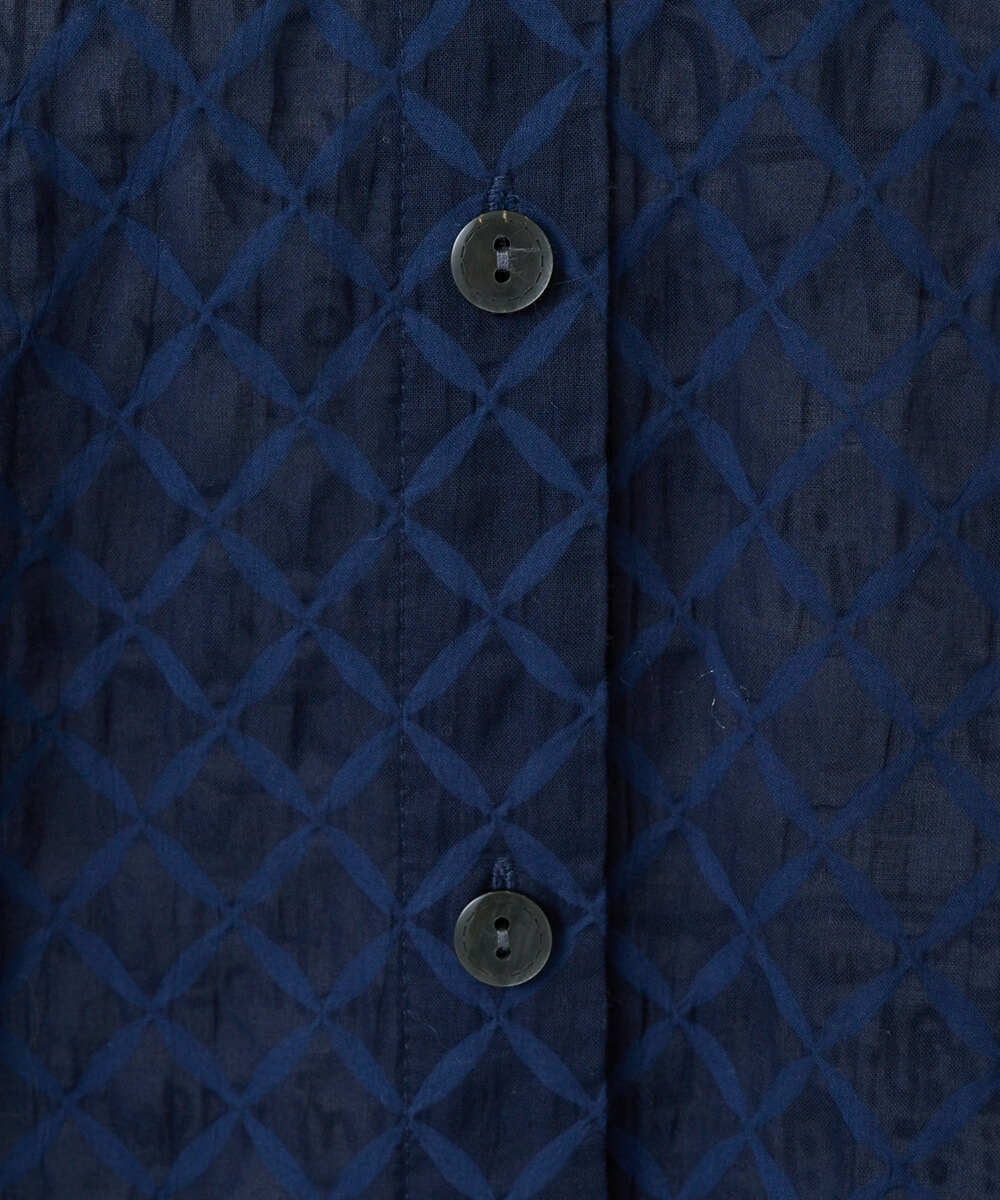 NGBGE46270 GIANNI LO GIUDICE(ジャンニ ロ ジュディチェ) [洗える]塩縮ダイヤ柄フード衿ブラウス ネイビー