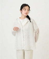 NGBGE46270 GIANNI LO GIUDICE(ジャンニ ロ ジュディチェ) [洗える]塩縮ダイヤ柄フード衿ブラウス ネイビー