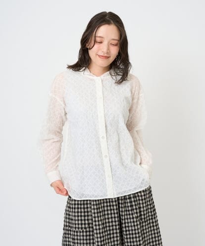 NGBGE46270 GIANNI LO GIUDICE [洗える]塩縮ダイヤ柄フード衿ブラウス