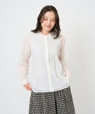 NGBGE46270 GIANNI LO GIUDICE(ジャンニ ロ ジュディチェ) [洗える]塩縮ダイヤ柄フード衿ブラウス ホワイト