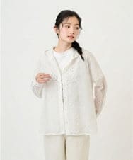 NGBGE46270 GIANNI LO GIUDICE(ジャンニ ロ ジュディチェ) [洗える]塩縮ダイヤ柄フード衿ブラウス ホワイト