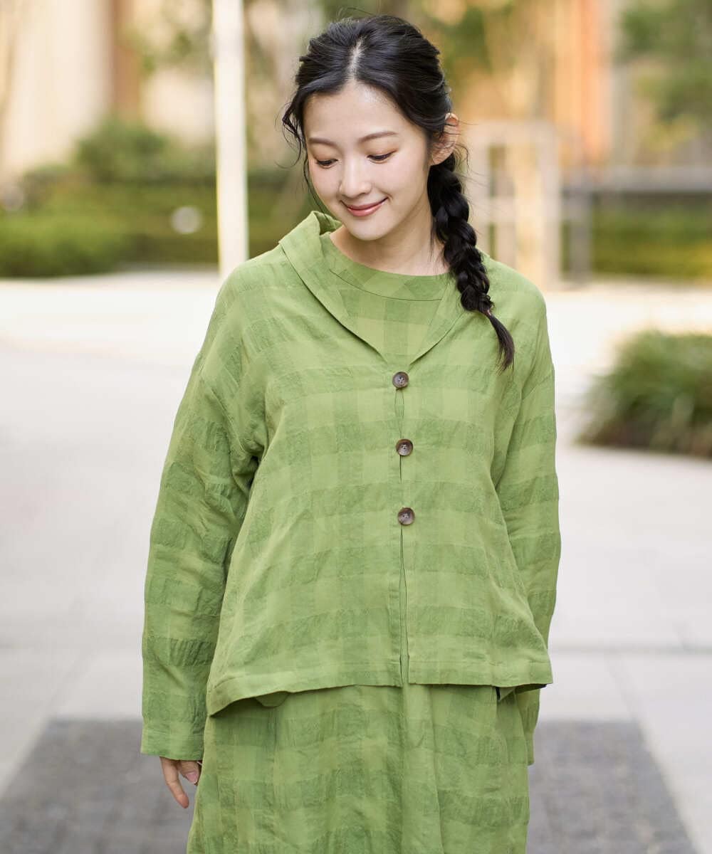 NGBGE53360 GIANNI LO GIUDICE(ジャンニ ロ ジュディチェ) [洗える]シャドーチェックブラウス グリーン