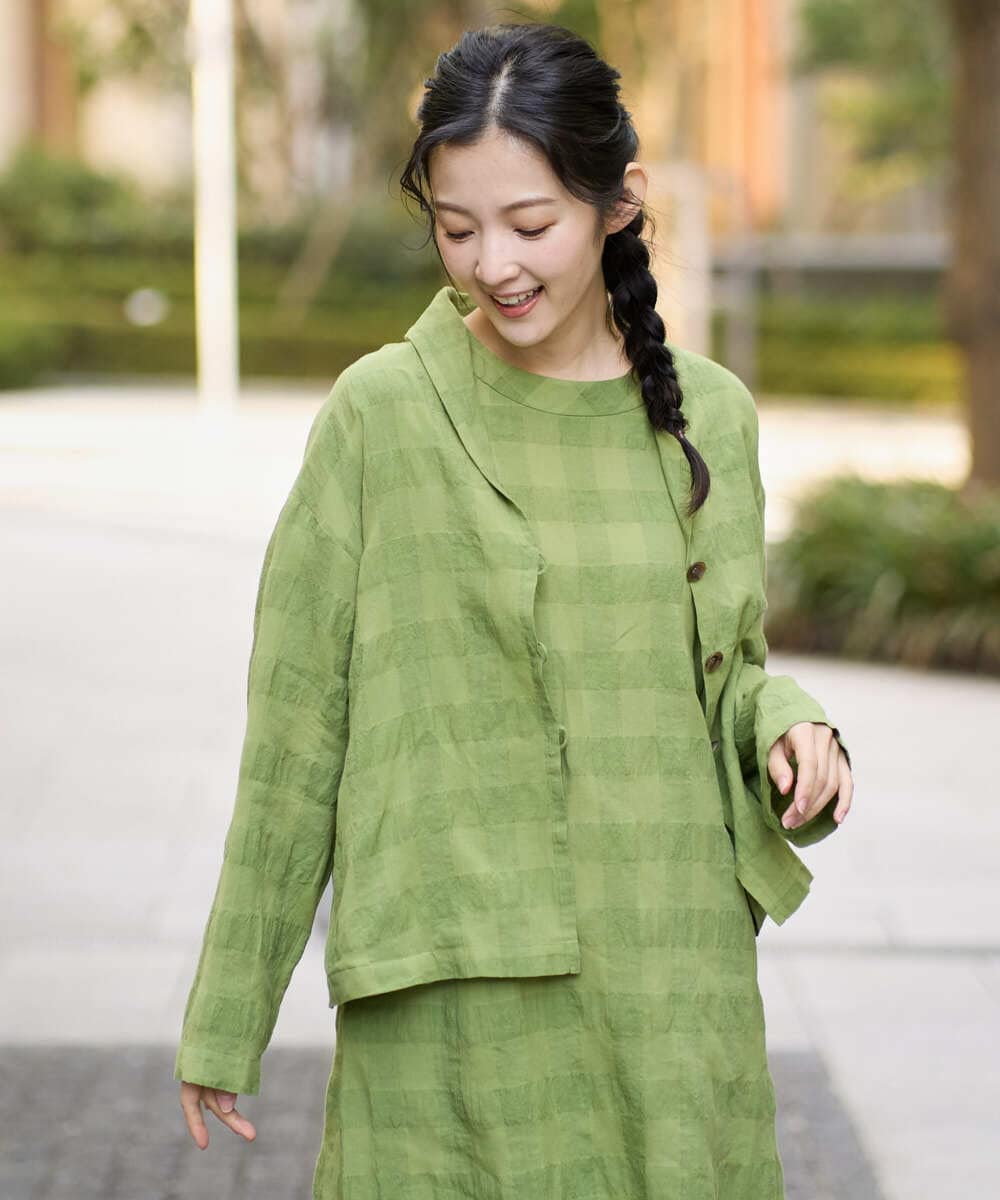 NGBGE53360 GIANNI LO GIUDICE(ジャンニ ロ ジュディチェ) [洗える]シャドーチェックブラウス グリーン