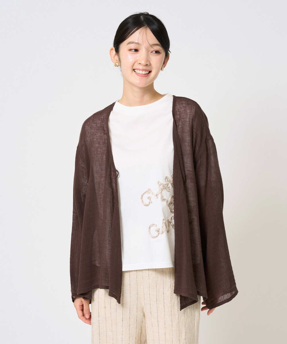 NGBGE54270 GIANNI LO GIUDICE(ジャンニ ロ ジュディチェ) [洗える]リネンからみ織りカーディガン ブラウン