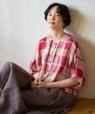 NGBGE55330 GIANNI LO GIUDICE(ジャンニ ロ ジュディチェ) [洗える・日本製]先染めチェックドルマンブラウス レッド