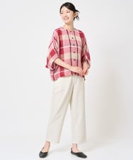 NGBGE55330 GIANNI LO GIUDICE(ジャンニ ロ ジュディチェ) [洗える・日本製]先染めチェックドルマンブラウス グリーン