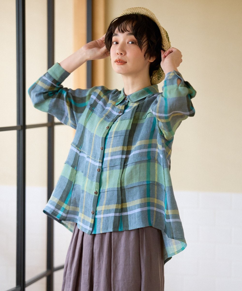 NGBGE56360 GIANNI LO GIUDICE(ジャンニ ロ ジュディチェ) [洗える・日本製]先染めチェックブラウス グリーン
