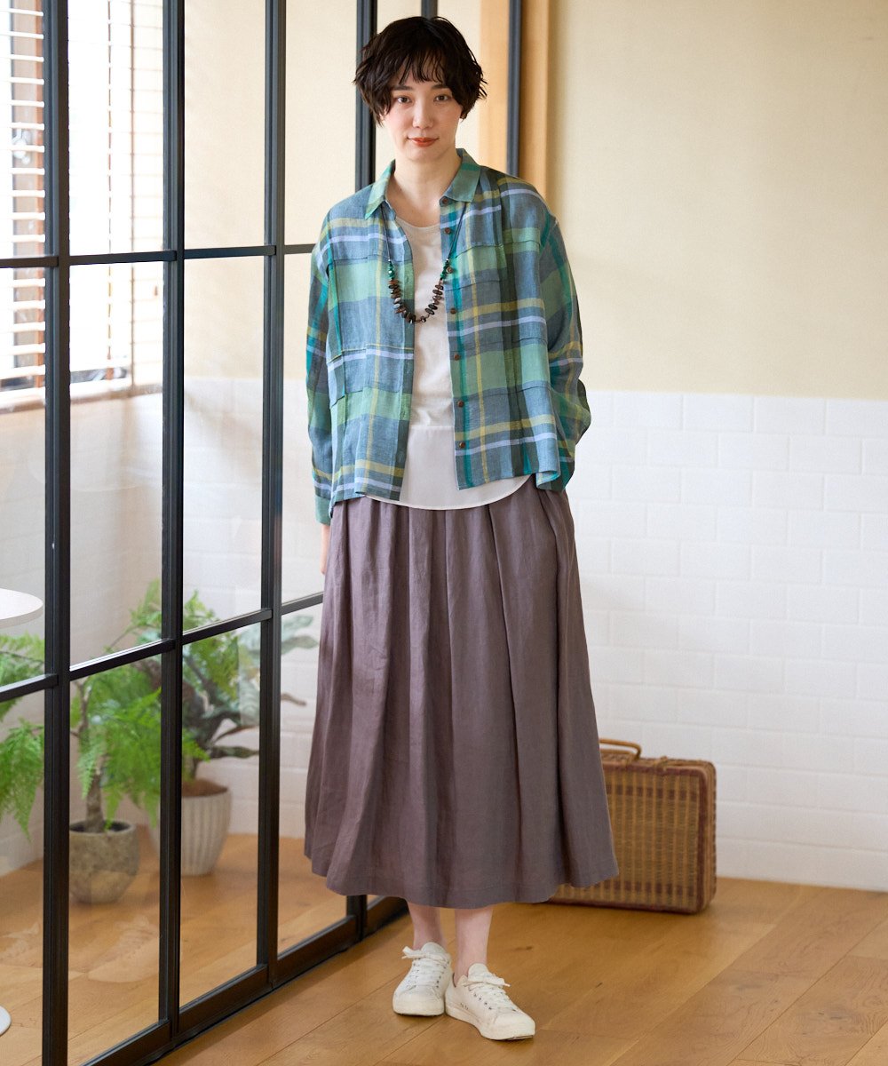 NGBGE56360 GIANNI LO GIUDICE(ジャンニ ロ ジュディチェ) [洗える・日本製]先染めチェックブラウス グリーン