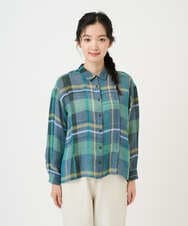 NGBGE56360 GIANNI LO GIUDICE(ジャンニ ロ ジュディチェ) [洗える・日本製]先染めチェックブラウス グリーン