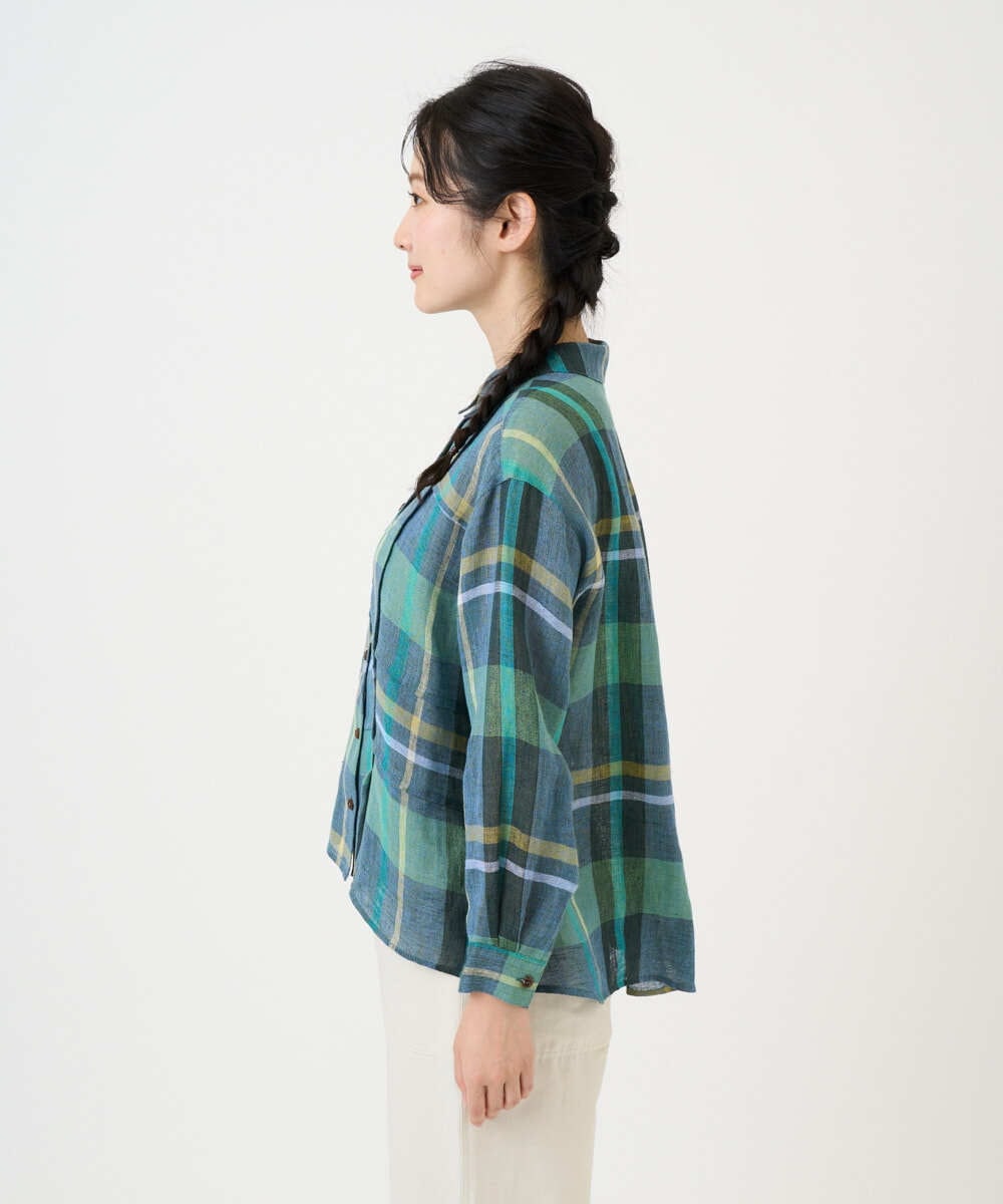 NGBGE56360 GIANNI LO GIUDICE(ジャンニ ロ ジュディチェ) [洗える・日本製]先染めチェックブラウス グリーン